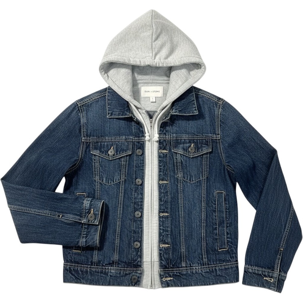 Jean Jacket Men's Small Denim Back to School Trucker Hooded Streetwear